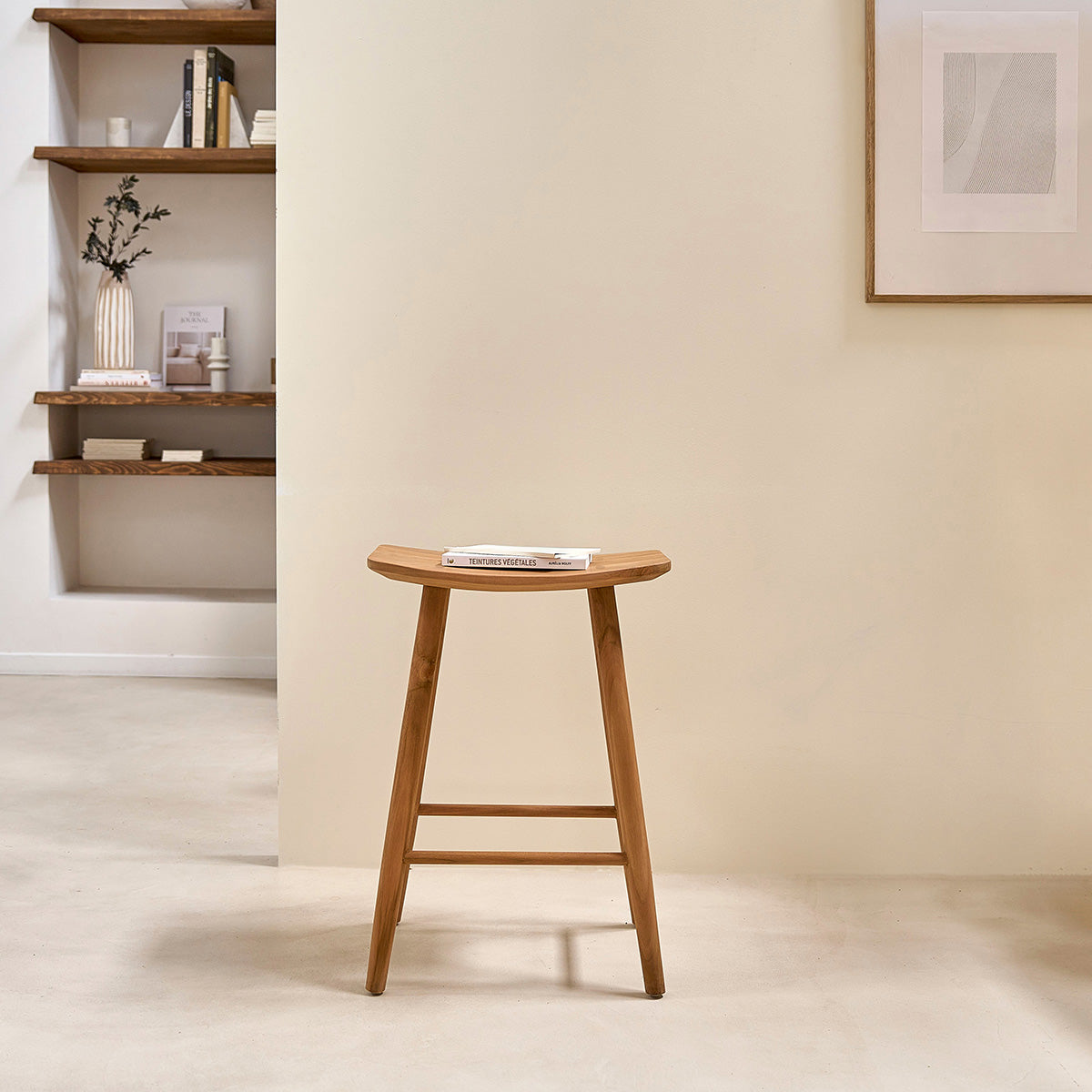 AMBRE - Taburete de teca maciza de 65 cm