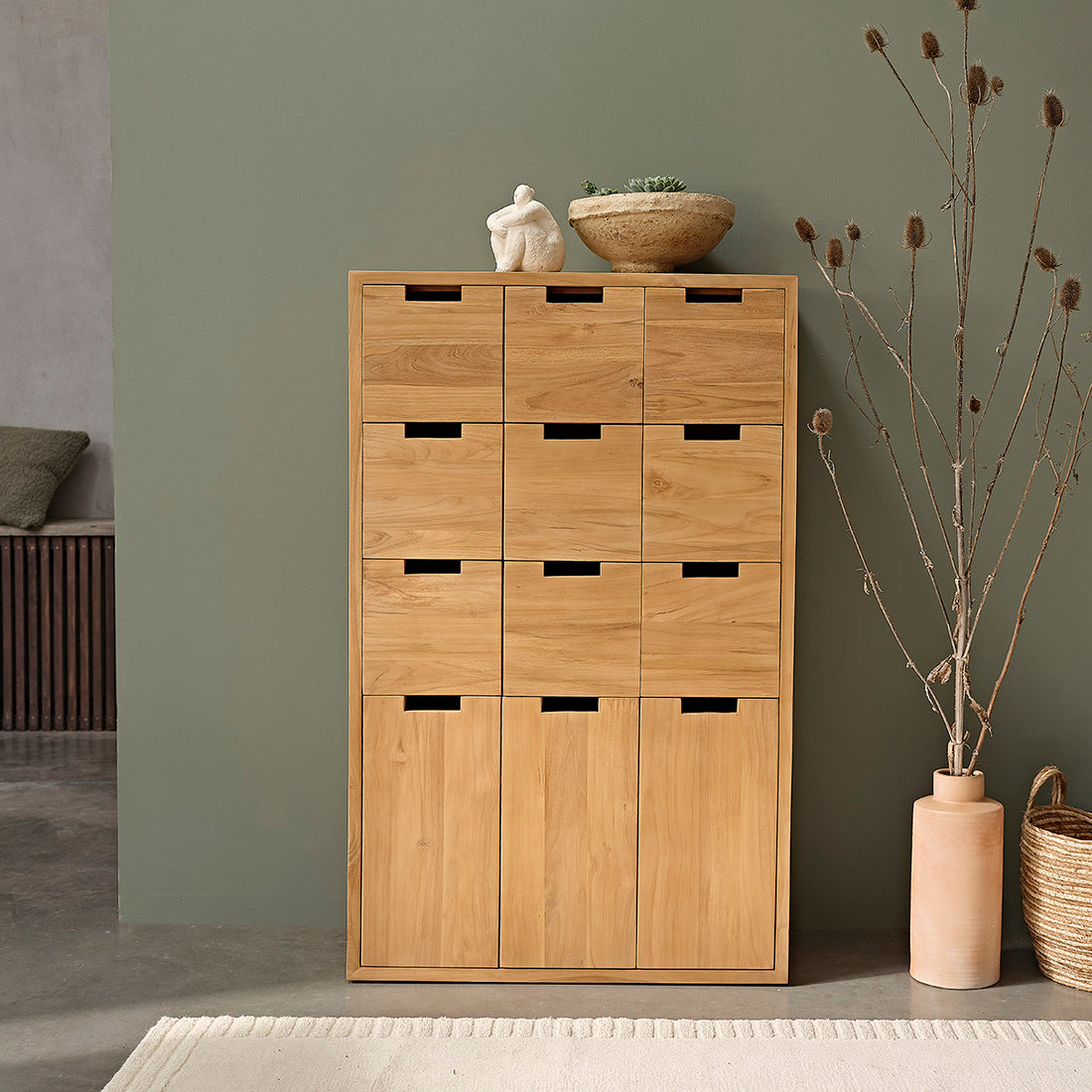 ALDO - Armario de recibidor de teca maciza de 80 cm