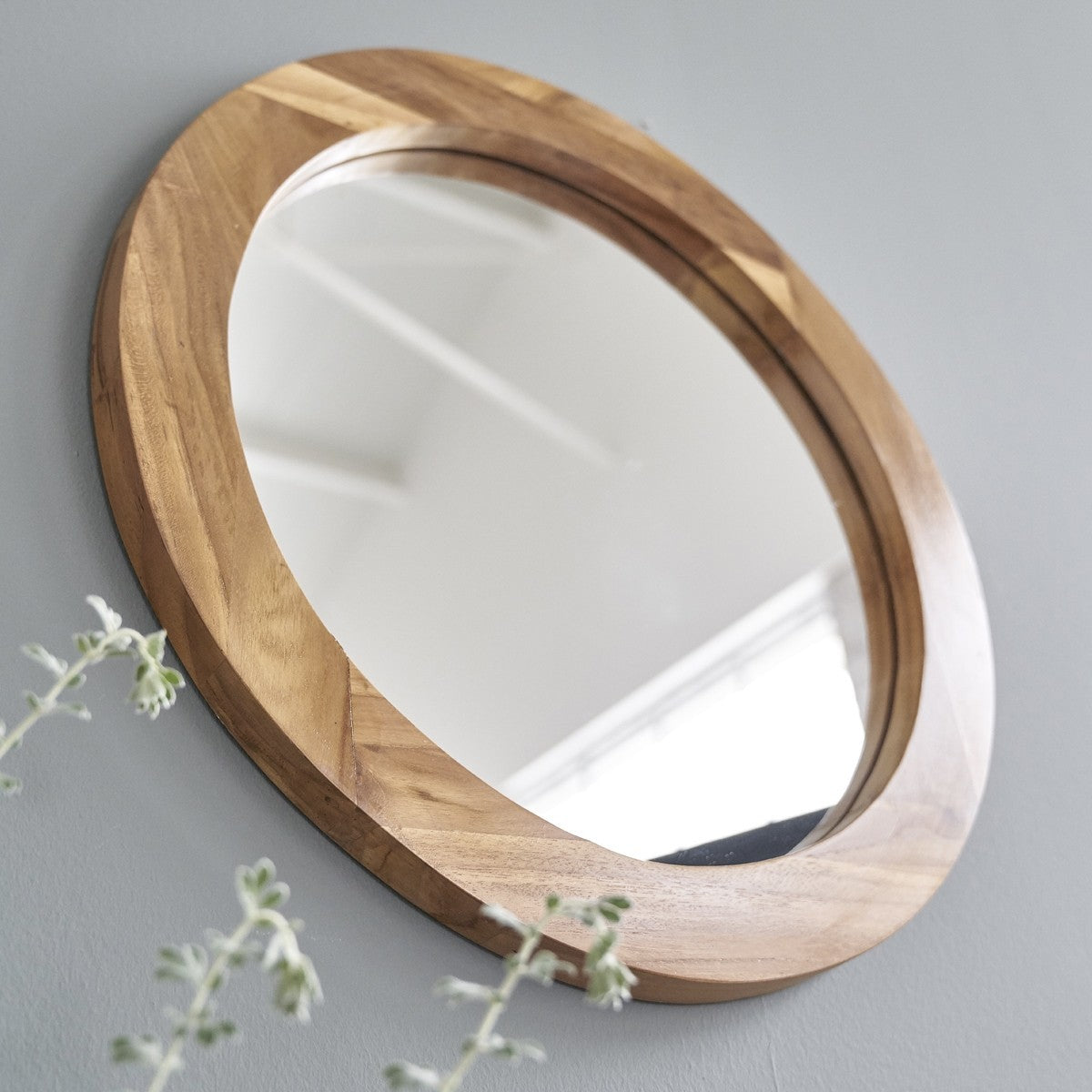 SARA - Espejo redondo de teca maciza Ø 50 cm