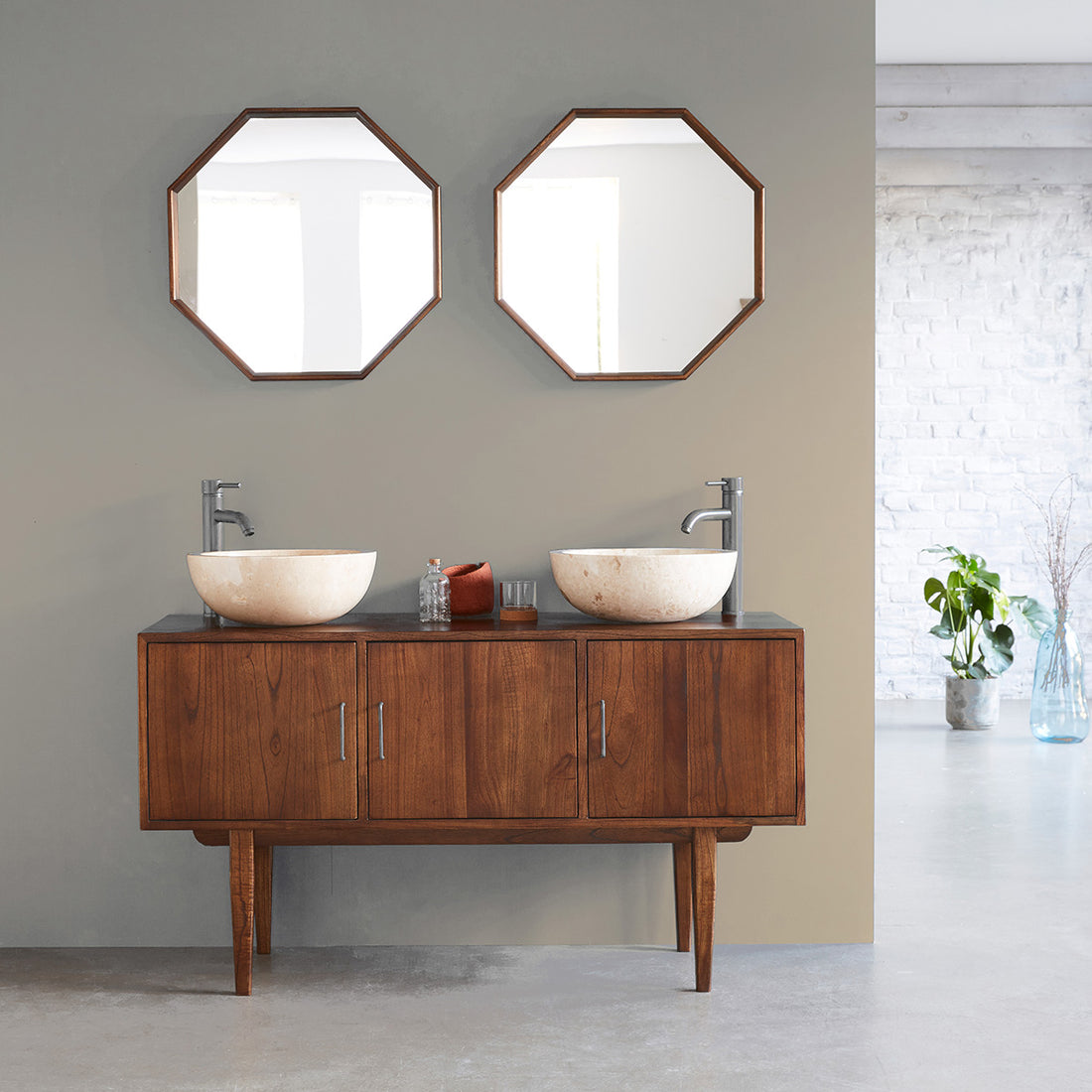 VINTAGE - Mueble de baño de mindi macizo 135 cm doble tablero