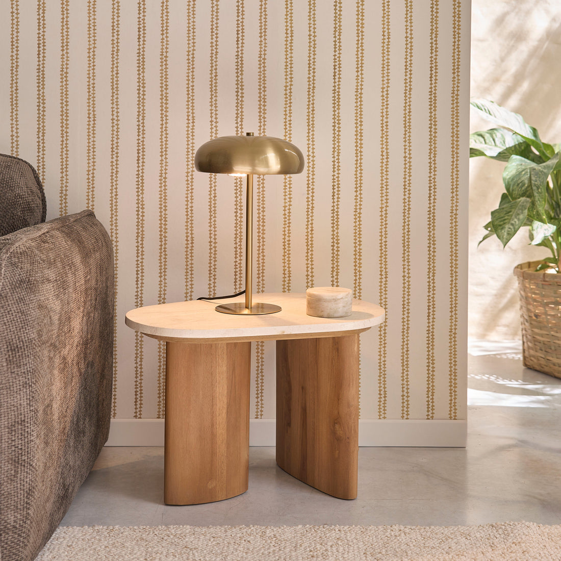 CALMA - Mesa auxiliar de teca maciza y mármol orgánico