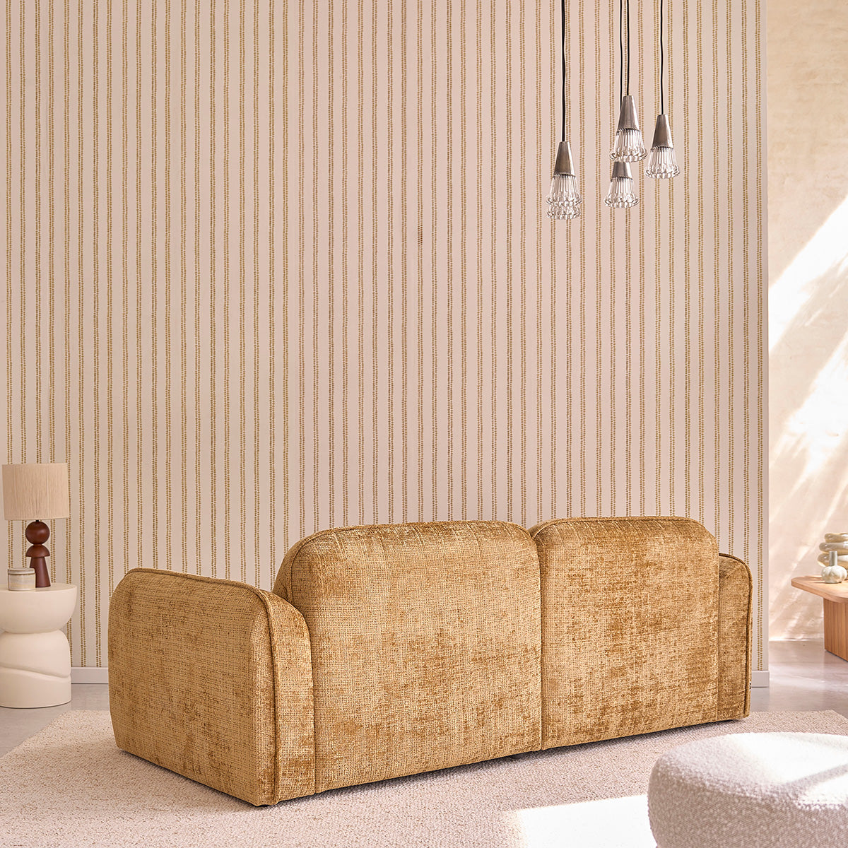 HECTOR - Sofá recto de 3 plazas en terciopelo texturizado ocre