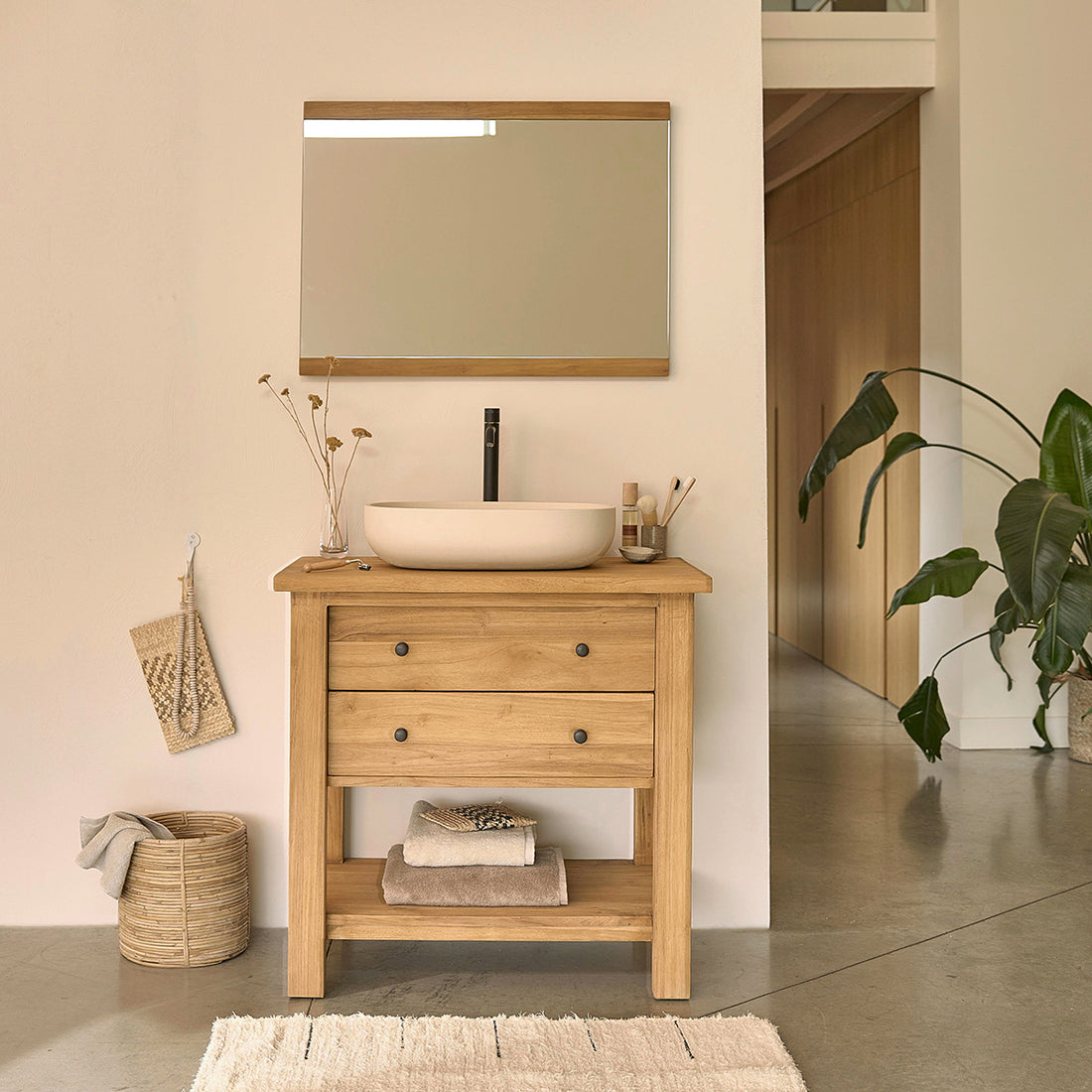 NAHELE - Mueble de lavabo de teca maciza reciclada 82 cm