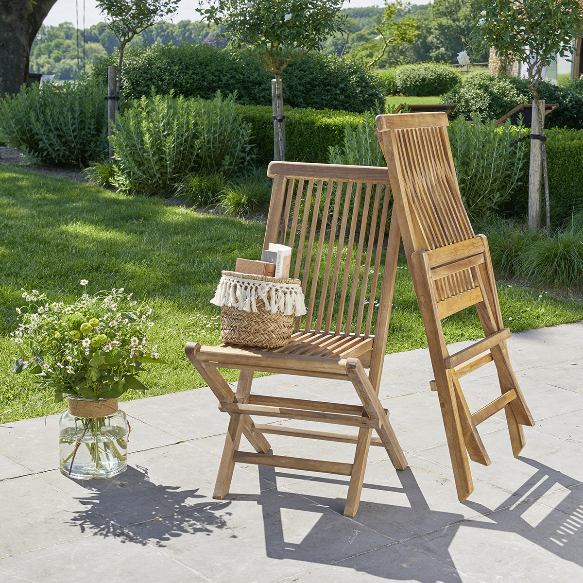 BALI - Silla de exterior plegable de teca maciza aceitada (juego de 2)