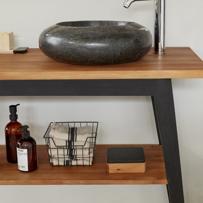 SARA - Mueble de baño de teca maciza patas negras 150 cm