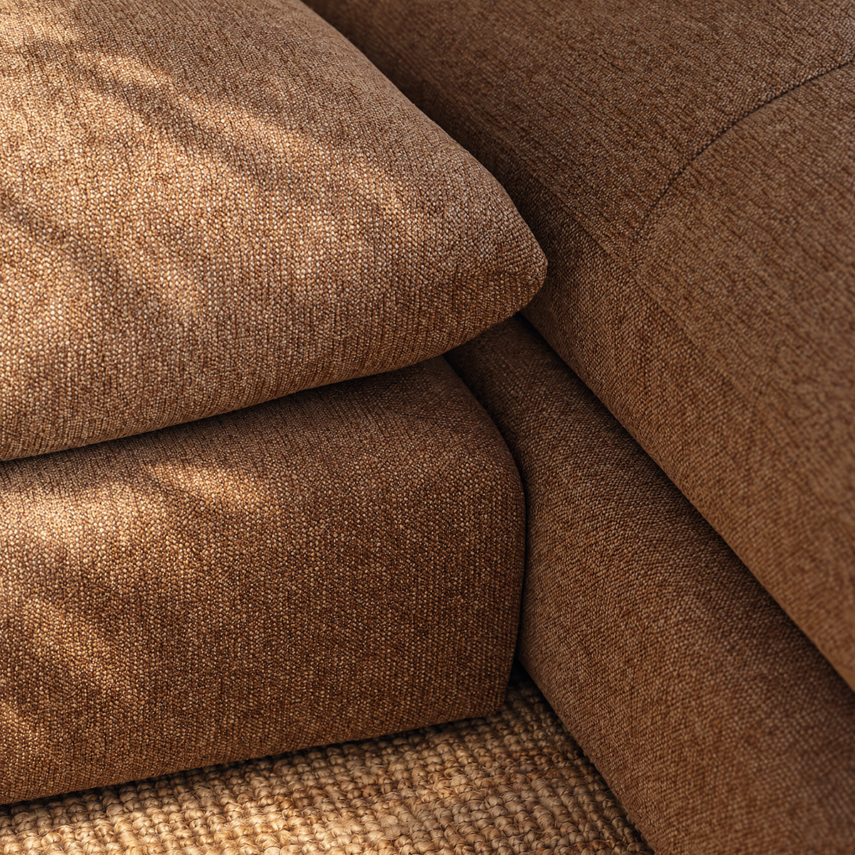 LEOPOLD - Sofá esquinero modular de 3 plazas en tejido texturizado marrón claro jaspeado - chaise longue recta