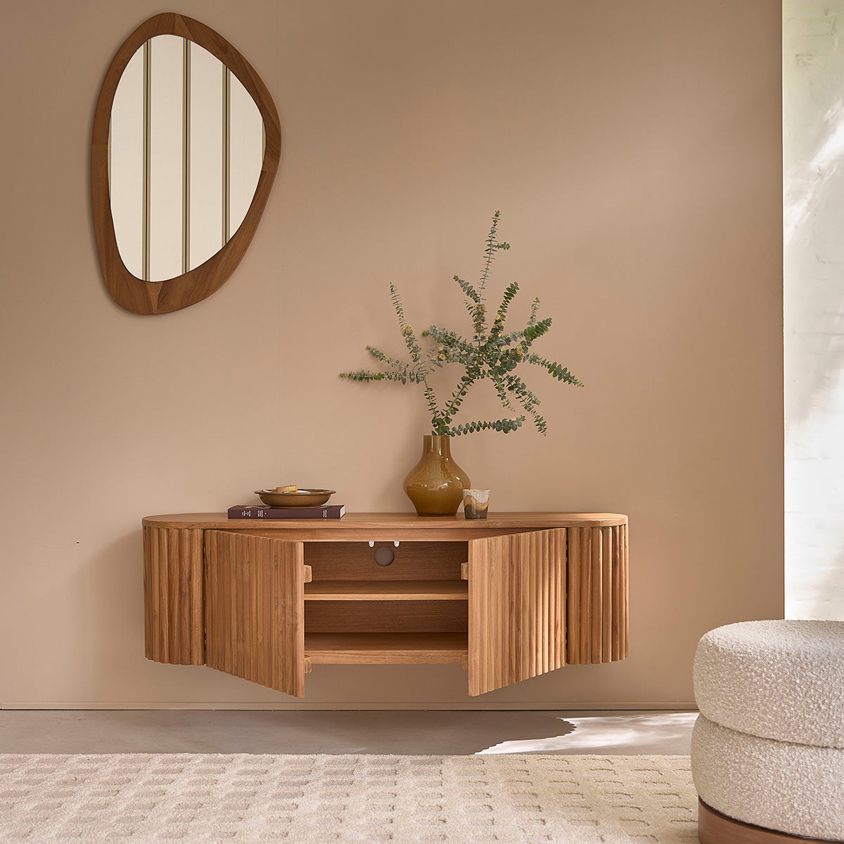 BELIZE - Mueble de TV suspendido de madera de teca de 140 cm