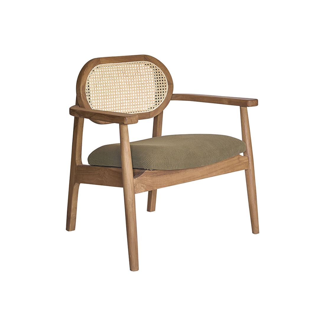 SABI - Sillón de teca maciza, rejilla y tejido de terciopelo caqui