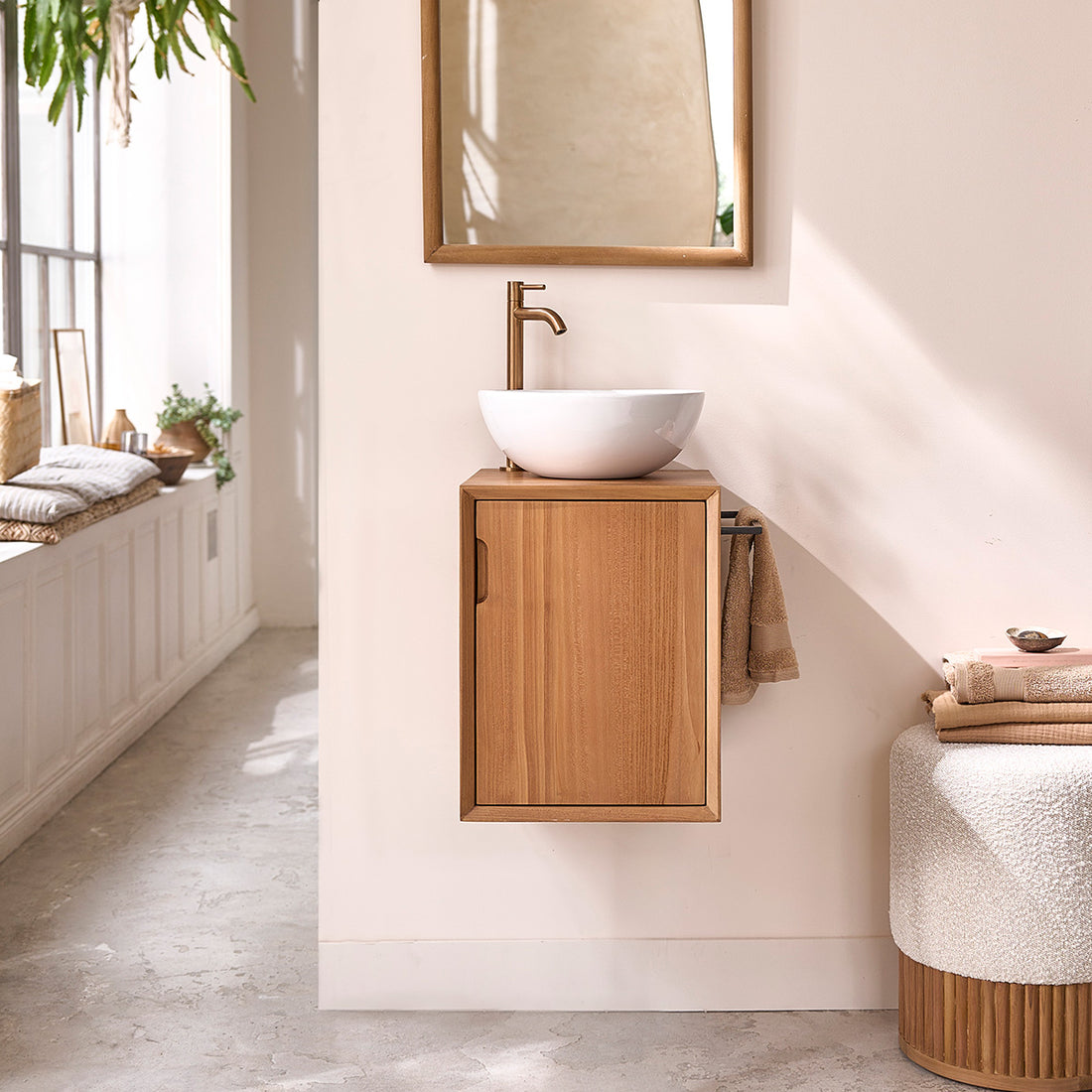 GUSTAVE - Lavabo suspendido de teca maciza 35 cm