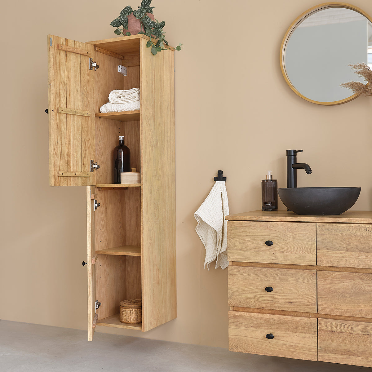 ERNEST - Columna de baño de roble macizo de 150 cm