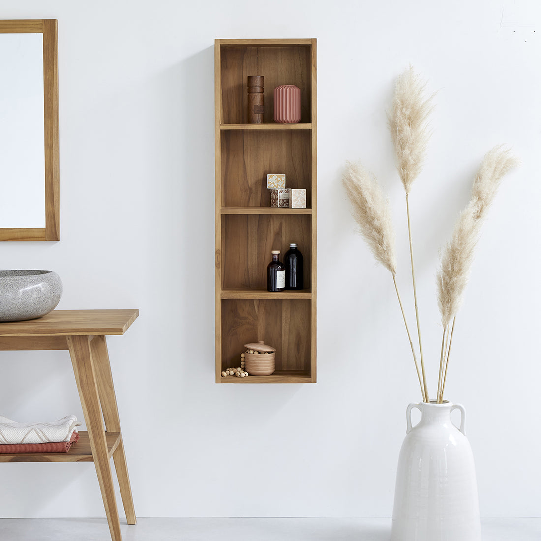 Columna de baño de teca maciza suspendida 120 cm