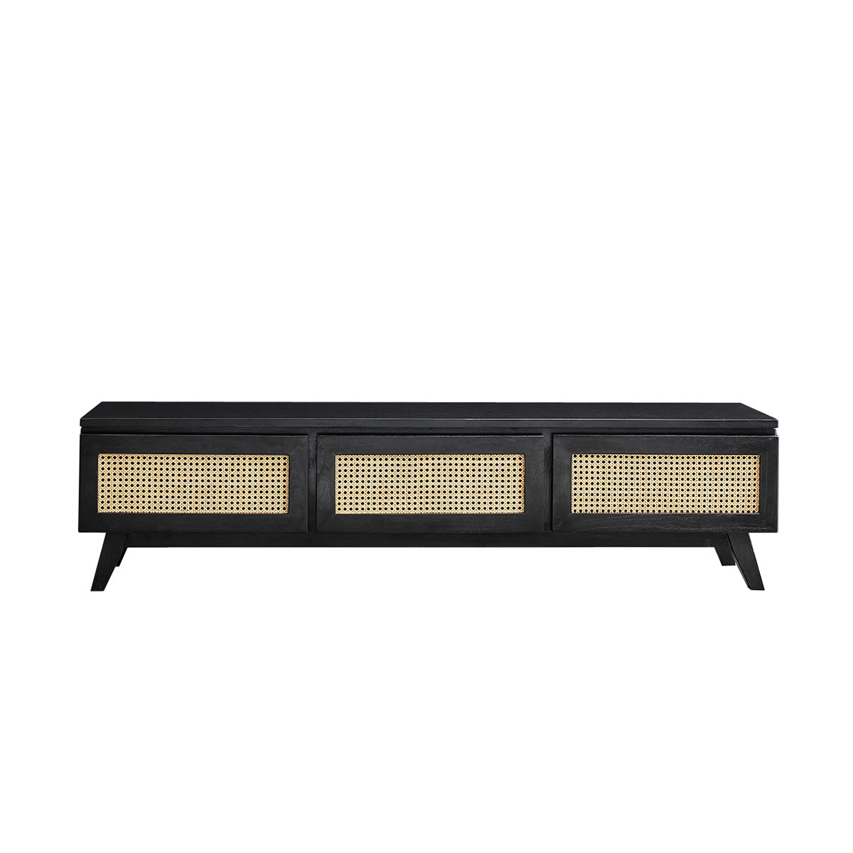 ISÉE - Mueble de TV de mindi macizo y rejilla negro 160 cm