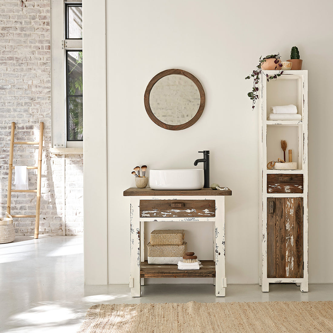 SEZANNE - Mueble de lavabo de madera maciza reciclada 80 cm