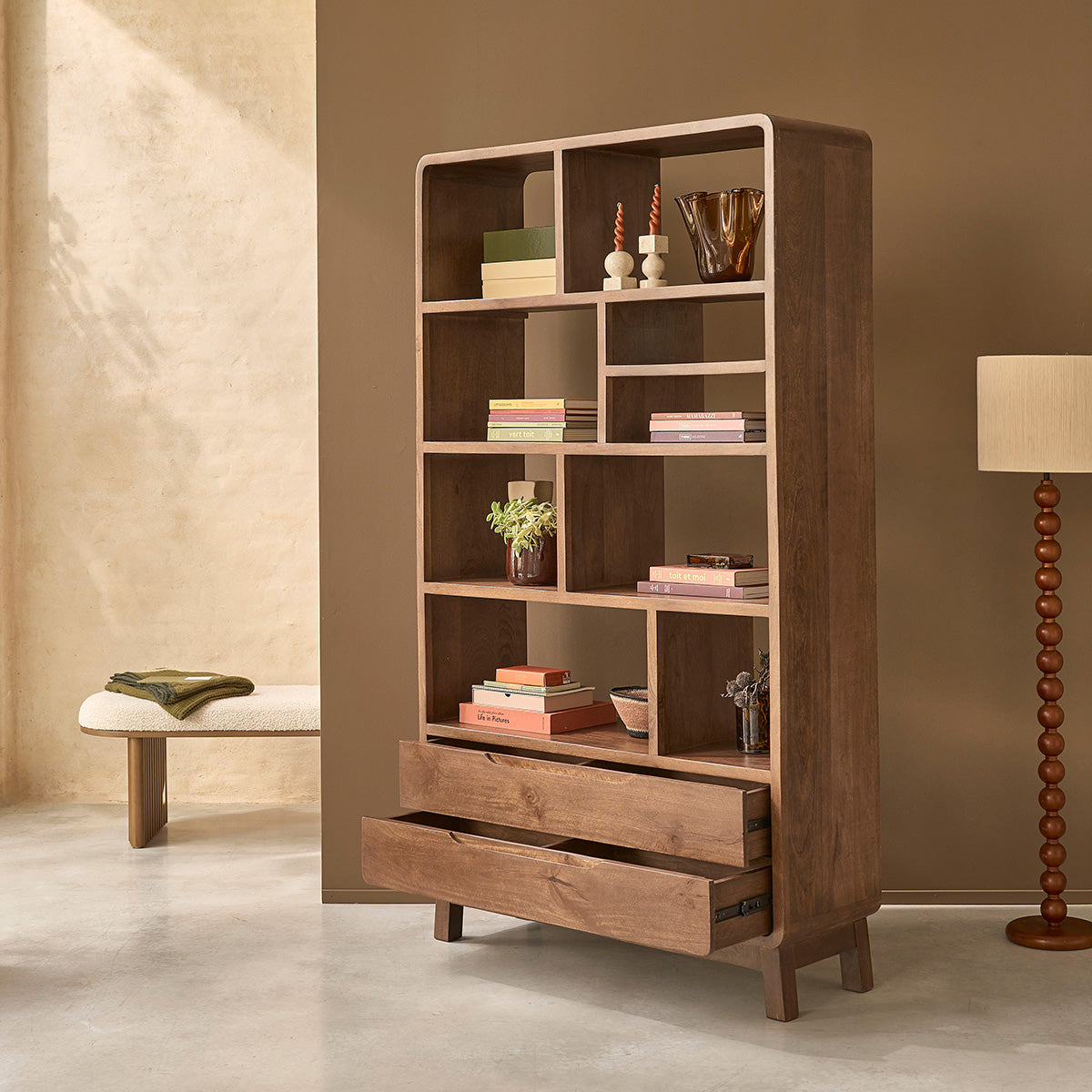 NOVA - Librería de madera maciza de mango, 118 cm