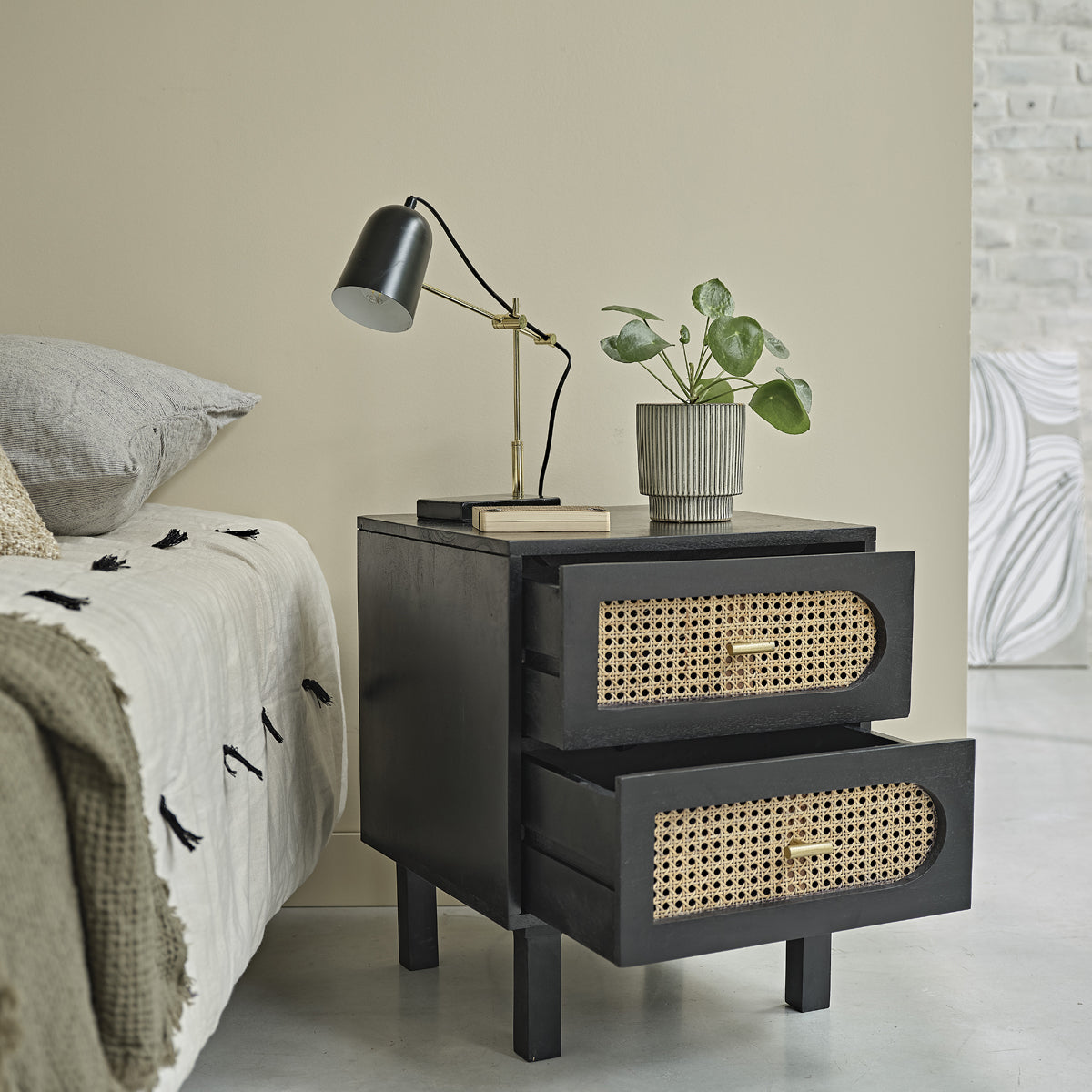 ZULMA - Mesita de noche de mango macizo y rejilla de 45 cm