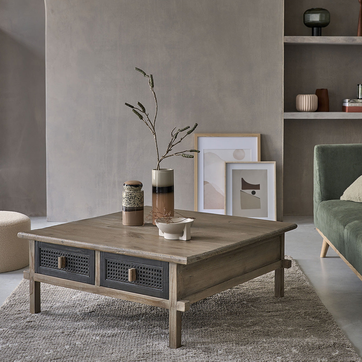 JUNKO - Mesa de centro de madera maciza reciclada 100 cm