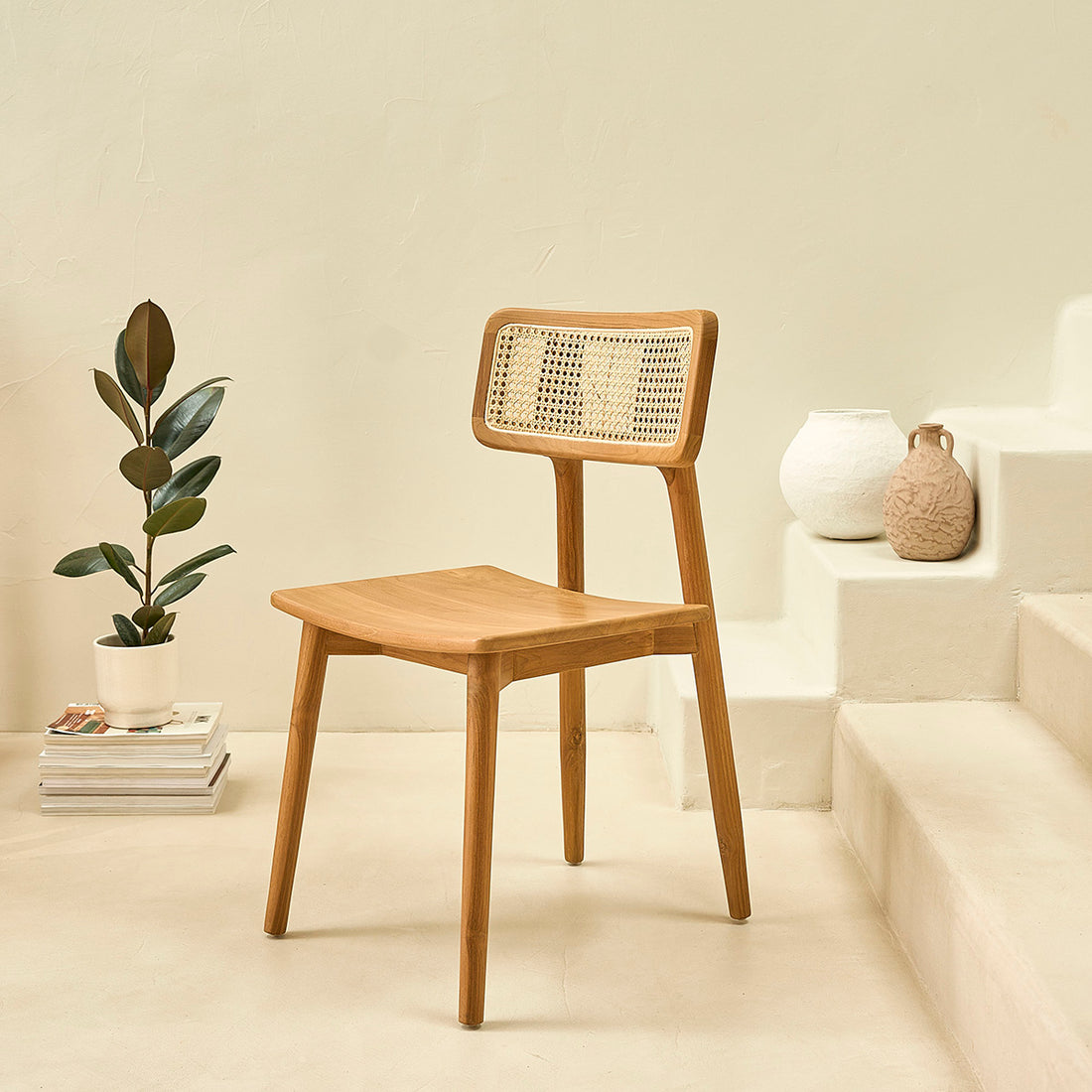 SIXTINE - Silla de teca maciza y rejilla