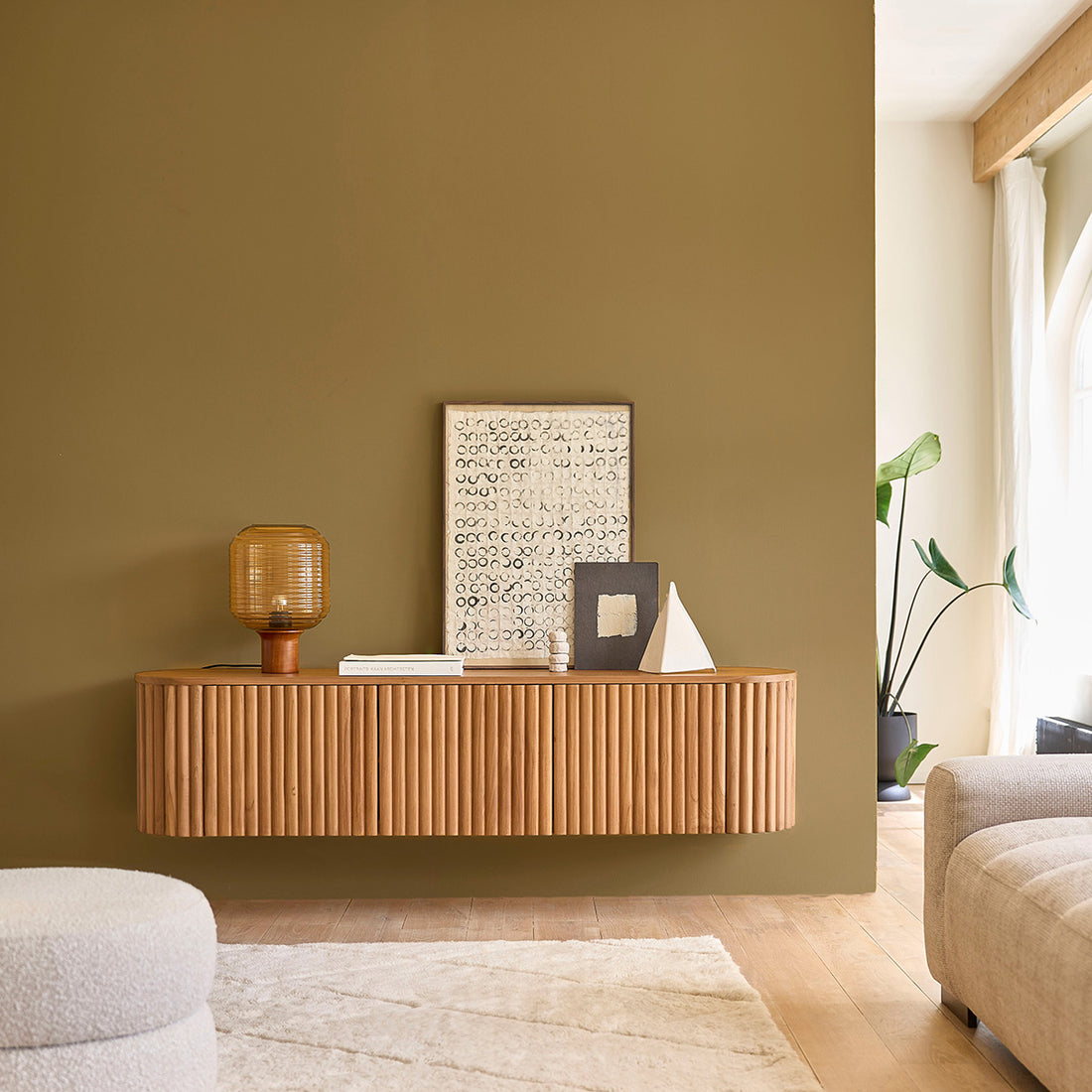 BELIZE - Mueble de TV suspendido de teca maciza de 170 cm