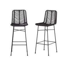 Lote de 2 taburetes de metal y ratán negros