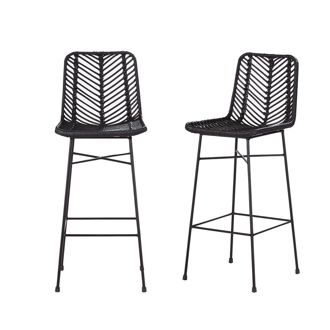 BOHEMA - Lote de 2 taburetes de metal y ratán negros