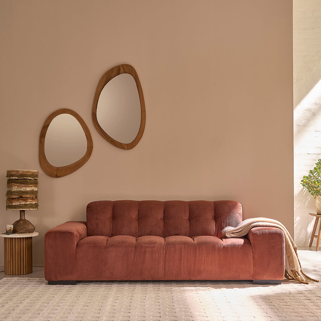 ALPHONSE - Sofá recto de 3 plazas en terciopelo terracota