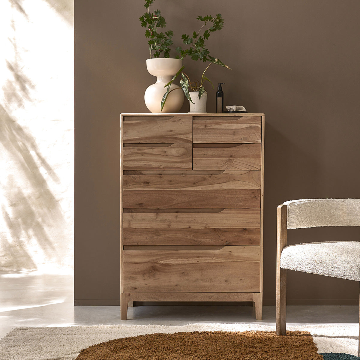 SAMSO - Cómoda de madera maciza de acacia de 80 cm