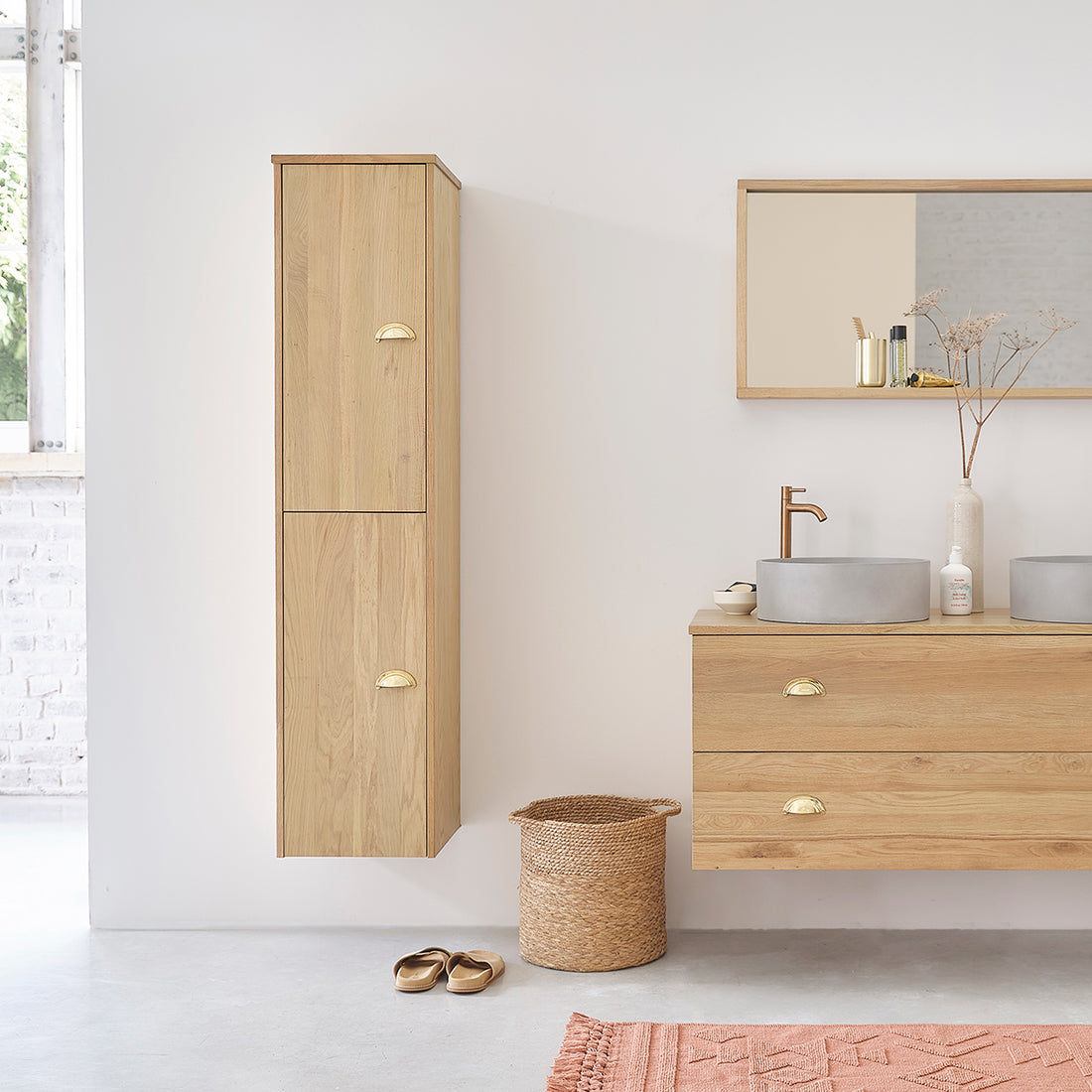 MARGAUX - Columna de baño de roble macizo de 150 cm