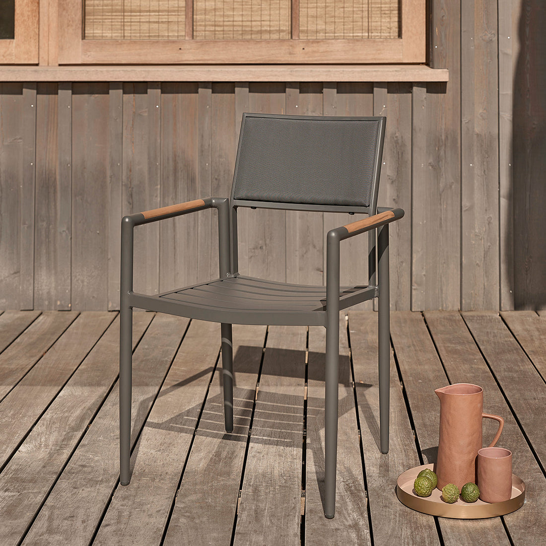 SIENA - Sillón de exterior de teca maciza y aluminio