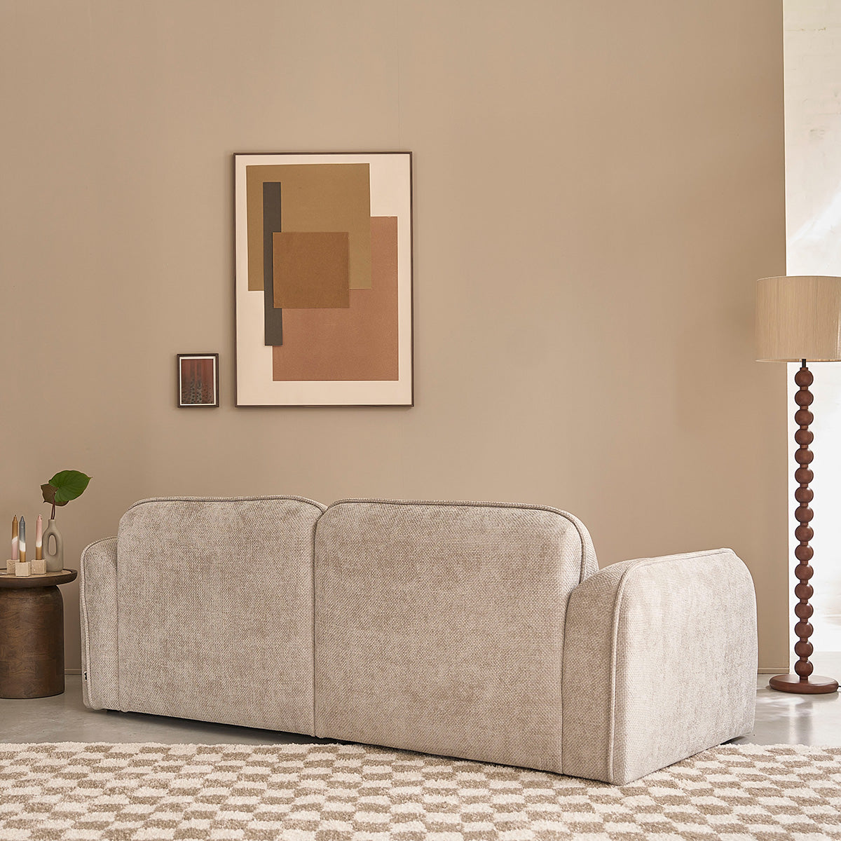HECTOR - Sofá recto de 3 plazas de terciopelo trenzado beige
