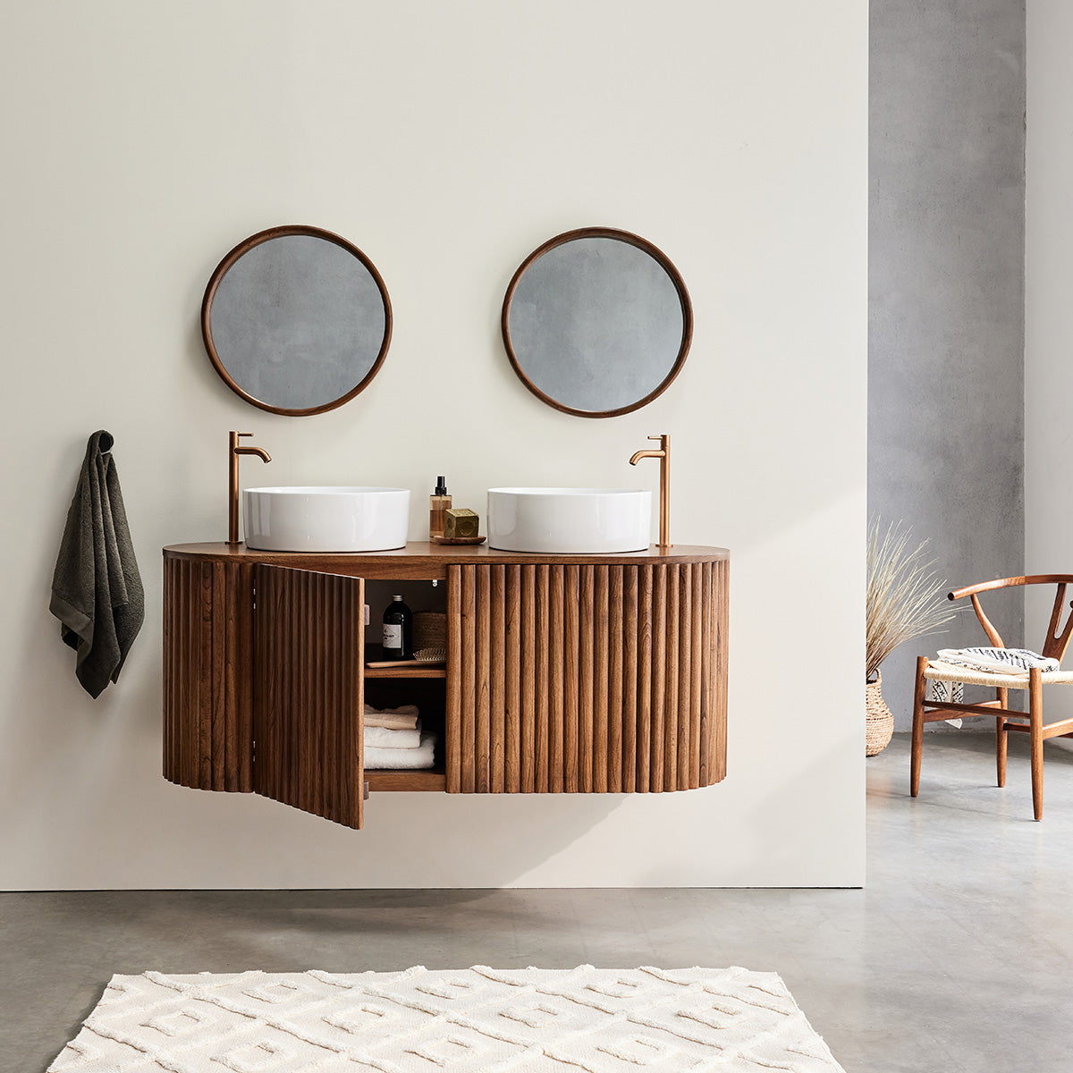 TRINIDAD - Mueble de lavabo de mindi macizo suspendido 140 cm
