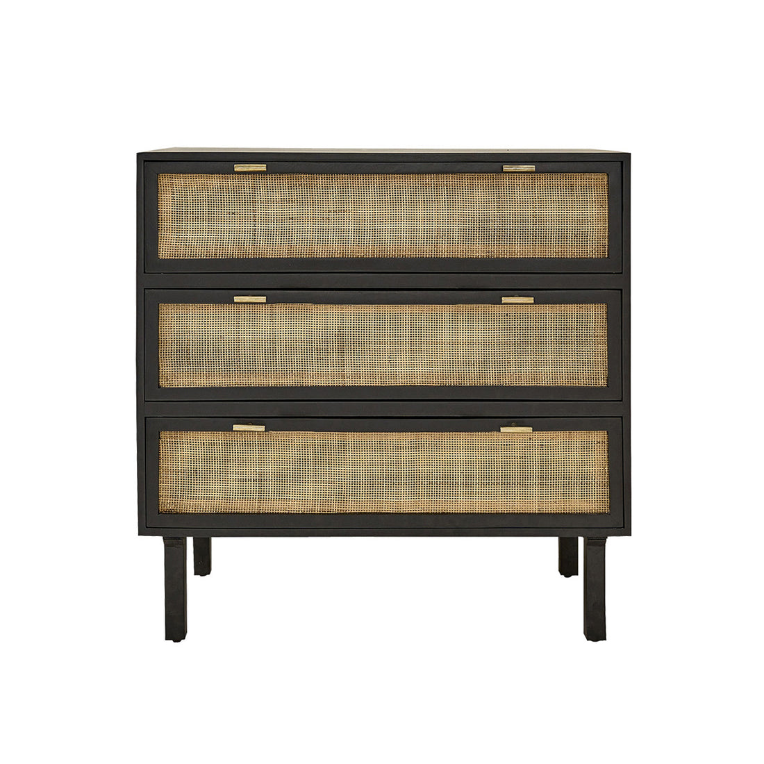 BLAISE - Cómoda de mango macizo y rejilla negra de 90 cm