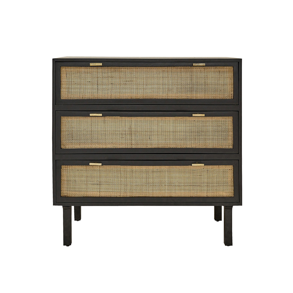 BLAISE - Cómoda de mango macizo y rejilla negra de 90 cm