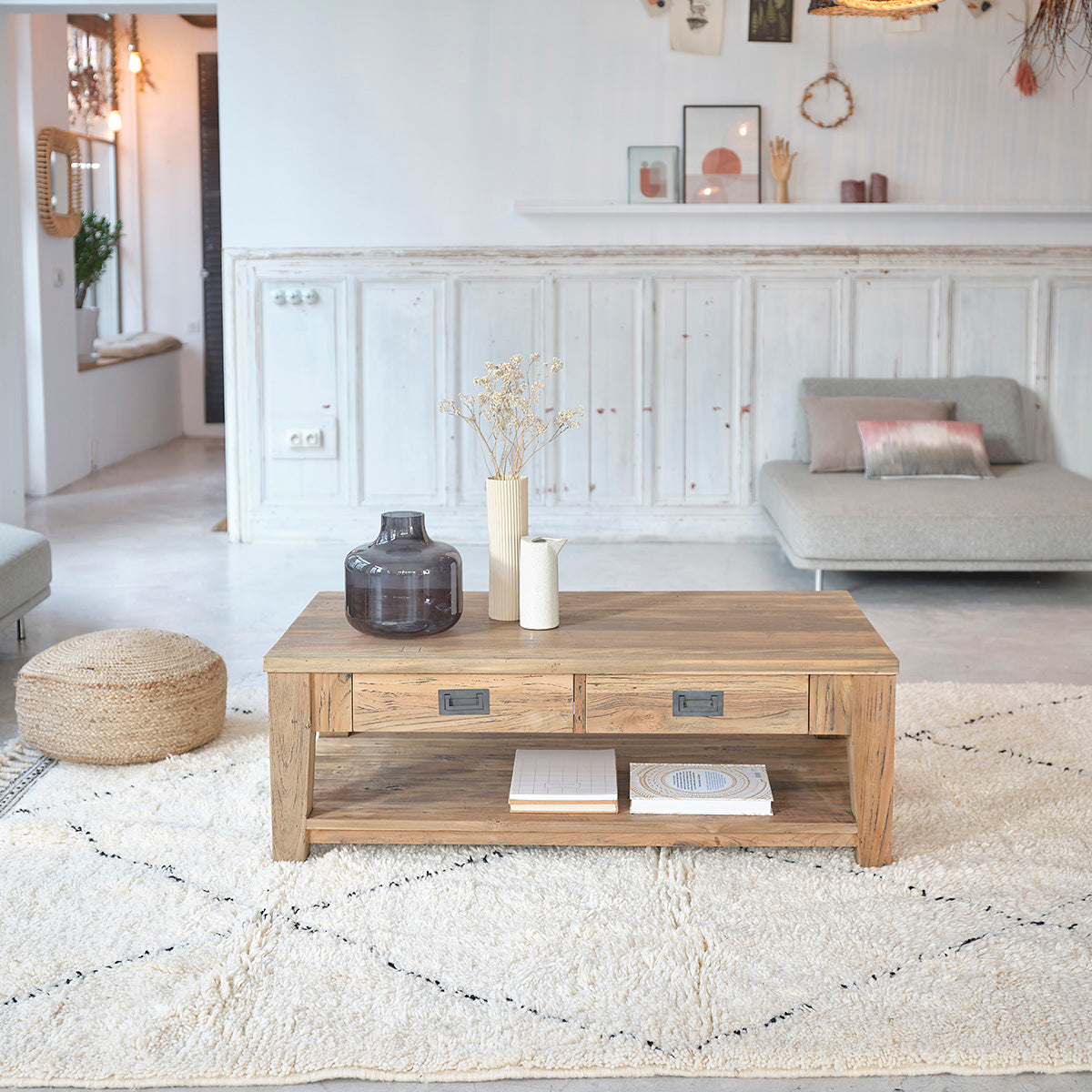 CARGO - Mesa baja de teca maciza reciclada 120 cm