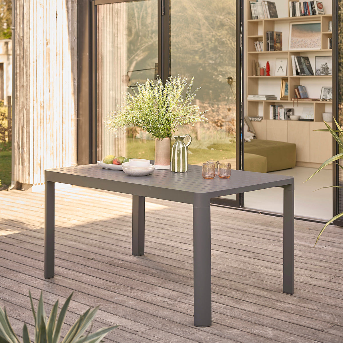 LAGON - Mesa de jardín cuadrada de aluminio, extensible para 4/8 personas