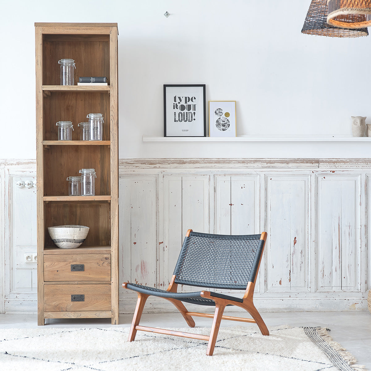 CARGO - Librería de teca maciza reciclada de 60 cm
