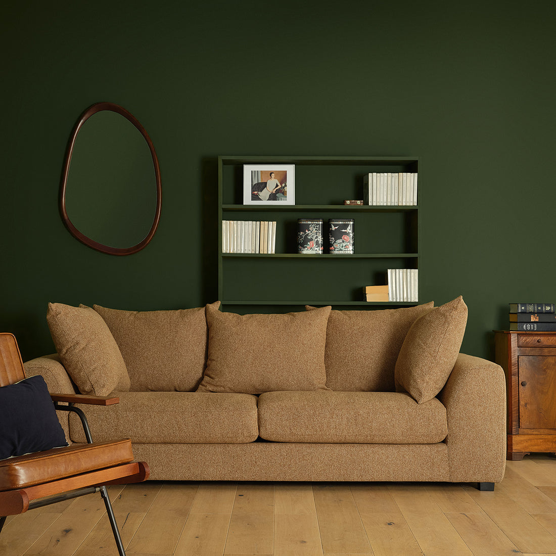 EDMOND - Sofá recto de 4 plazas en tejido texturizado marrón claro jaspeado