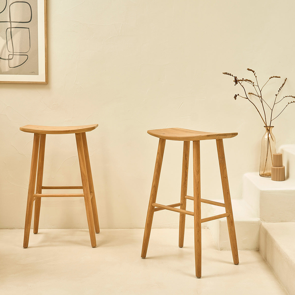 AMBRE - Juego de 2 taburetes de teca maciza de 75 cm