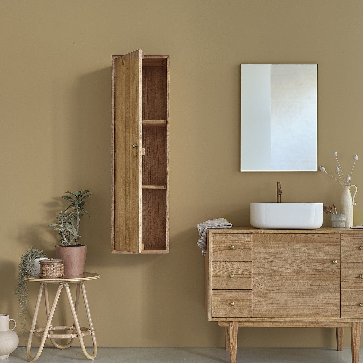 FIFTIES - Columna de baño de mindi macizo suspendida 120 cm