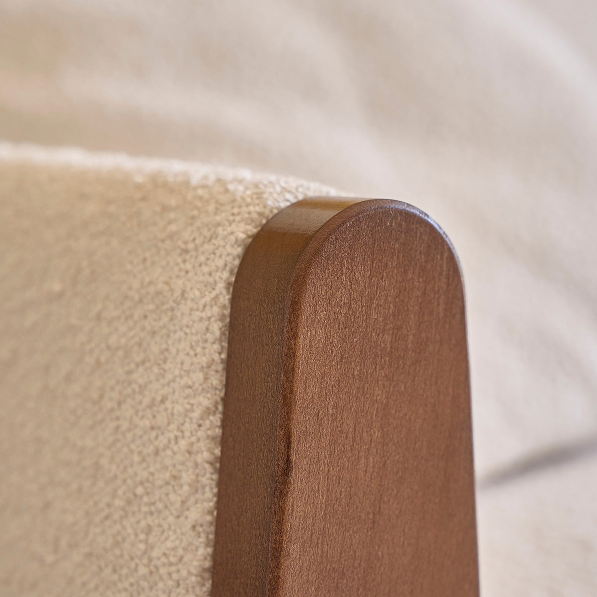 ONDINE - Sofá recto de 3 plazas de madera maciza y tejido bouclette blanco