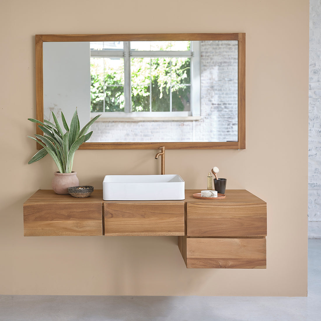 MILAN - Mueble de lavabo de teca maciza suspendido 145 cm