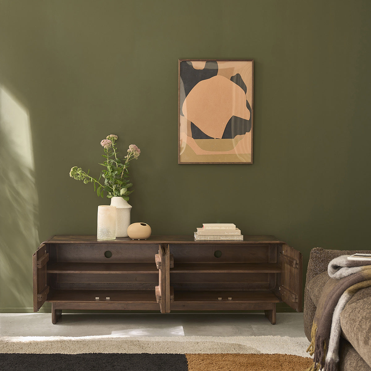 SOFIA - Mueble para la tele de madera maciza de mango, 160 cm